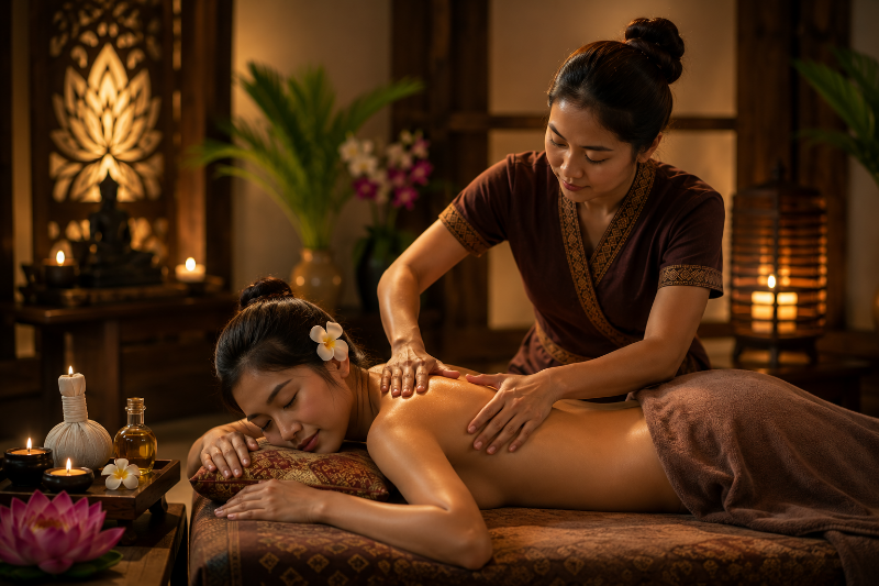 AI foto van een ontspanningsmassage in een rustige wellnessruimte